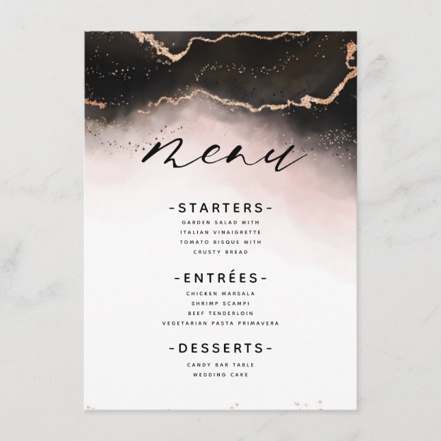 Ethereal Mist Ombre Blush Pink Moody Gilded Dinner Menu (Front)