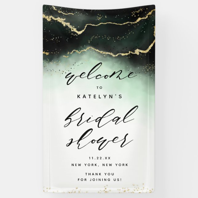Ethereal Mist Ombre Emerald Bridal Shower Welcome Banner (Vertical)