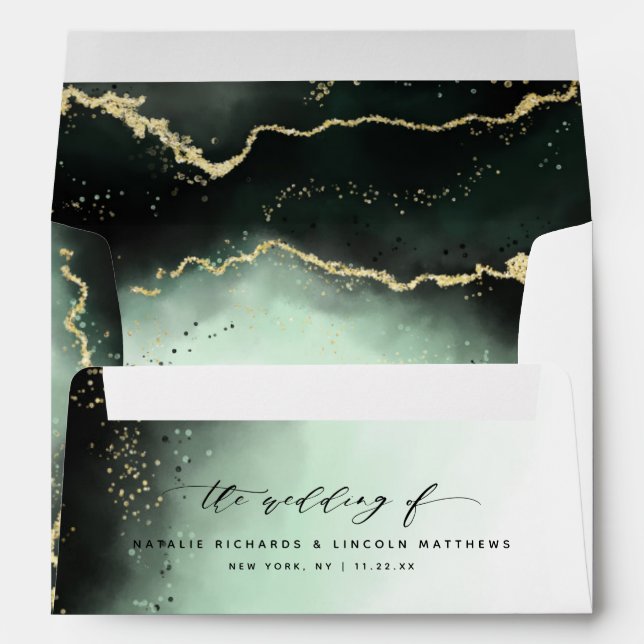 Ethereal Mist Ombre Emerald Green Moody Wedding Envelope (Back (Bottom))