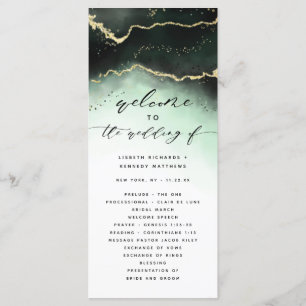 Ethereal Mist Ombre Emerald Green Wedding Ceremony Programme