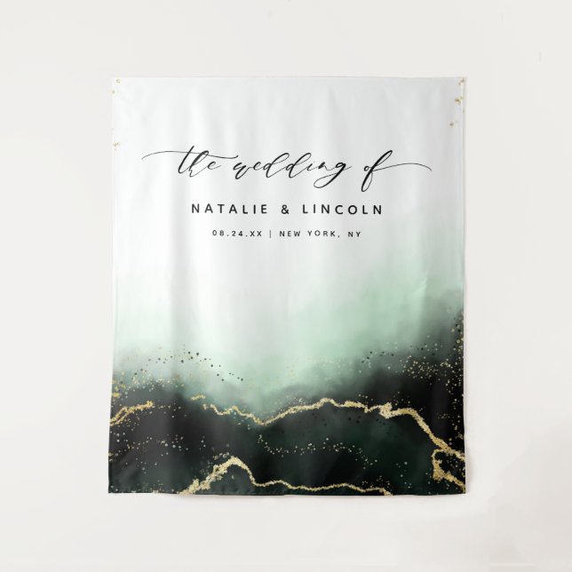 Ethereal Mist Ombre Emerald Photo Booth Backdrop Tapestry (Front)