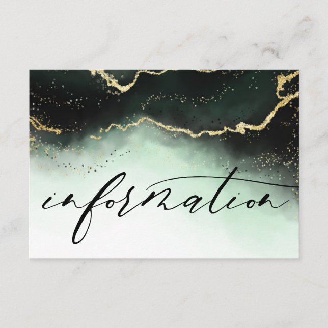 Ethereal Mist Ombre Emerald Wedding Information Enclosure Card (Front)