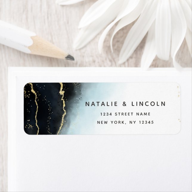 Ethereal Mist Ombre Navy Blue Moody Return Address (Insitu)