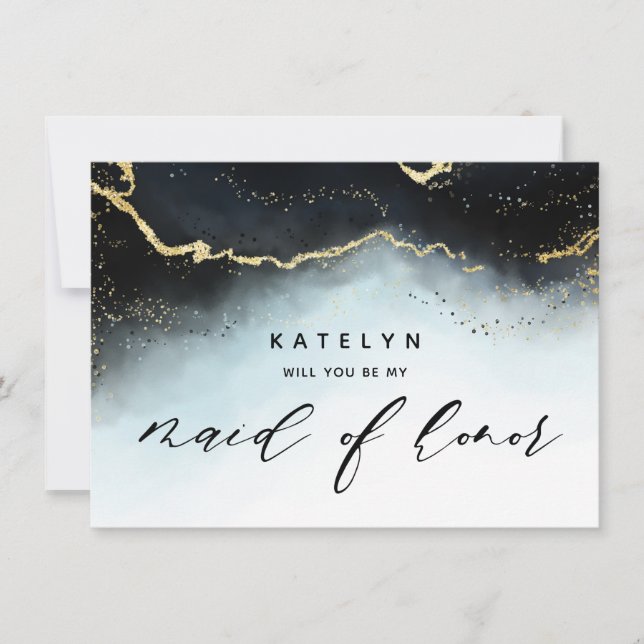 Ethereal Mist Ombre Navy Maid of Honour Proposal (Front)