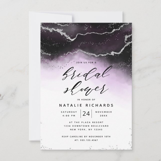 Ethereal Mist Ombre Ultra Violet Bridal Shower Invitation (Front)