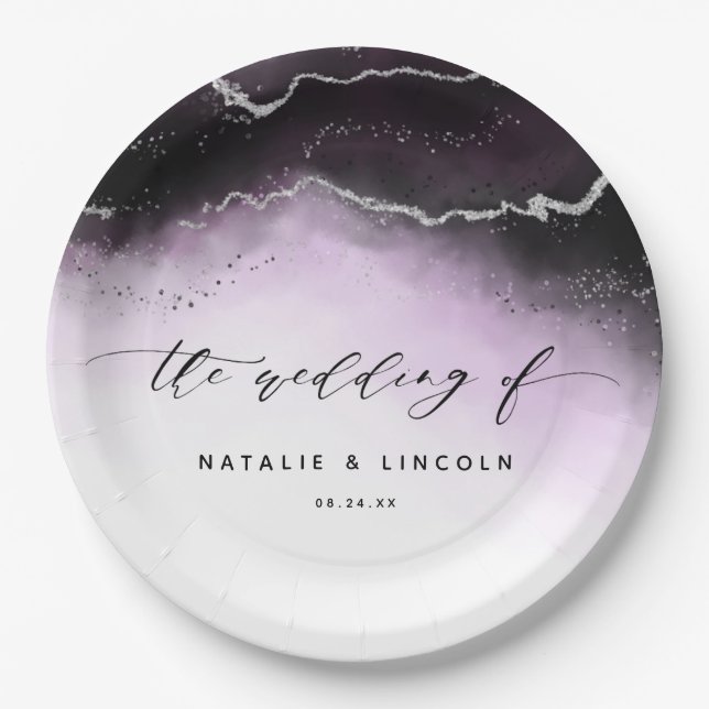 Ethereal Mist Ombre Ultra Violet Silver Wedding Paper Plate (Front)