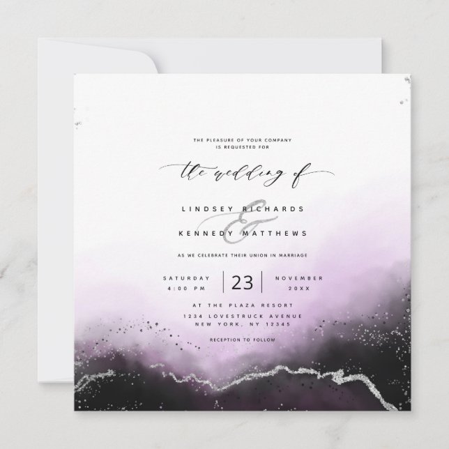 Ethereal Mist Ombre Violet Luxury Square Wedding Invitation (Front)