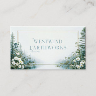 Ethereal Misty Forest Lake White Floral Gold Frame Business Card