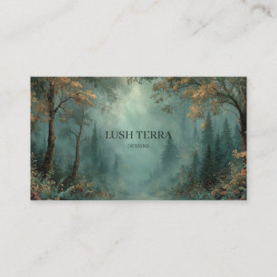 Ethereal Misty Forest Path Teal Gold Rustic Business Card