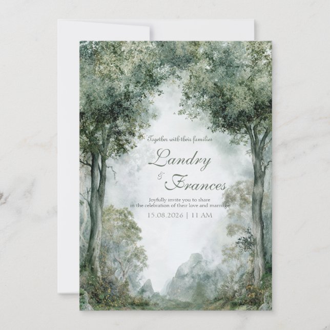 Ethereal Misty Forest Vintage Painting Wedding Invitation (Front)