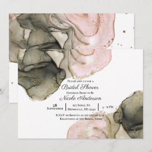 Ethereal Moody Pink Black Gold Inky Bridal Shower Invitation