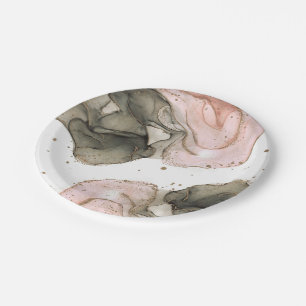 Ethereal Moody Pink Black Gold Inky Fantasy Glam Paper Plate