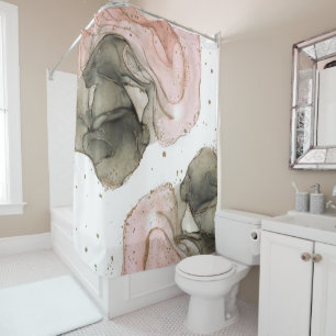 Ethereal Moody Pink Black Gold Inky Fantasy Glam Shower Curtain