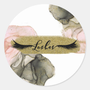 Ethereal Moody Pink Black Gold Inky Fantasy Lashes Classic Round Sticker