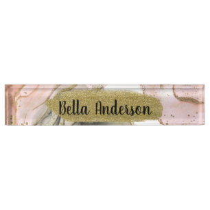 Ethereal Moody Pink Black Gold Inky Glam Desk Name Nameplate