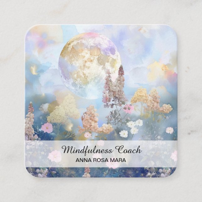 *~* Ethereal Moon Lavender Flowers QR Floral AP70 Square Business Card (Front)