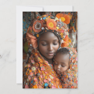 Ethereal Mother Child Vibrant Traditional Attire Invitation