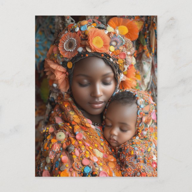 Ethereal Mother Child Vibrant Traditional Attire Postcard (Front)