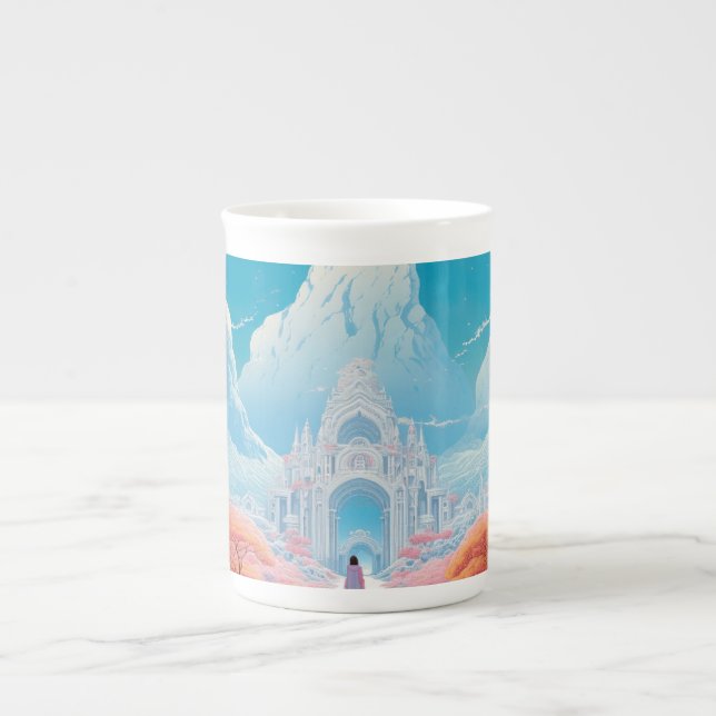 'Ethereal Mountain Palace' Bone China Mug (Front)