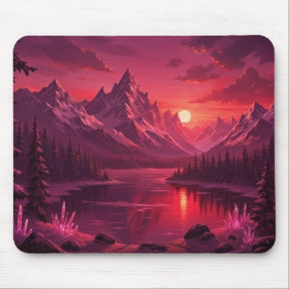 Ethereal Mountain Sunset Mouse Pad - Pink Crystal 