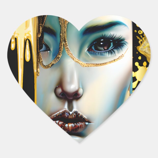 Ethereal Mystical Goddess in Gold Heart Sticker (Front)