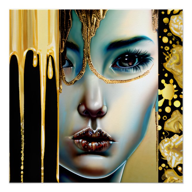 Ethereal Mystical Goddess in Gold Poster (Front)