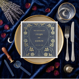 Ethereal Navy Vintage Art Nouveau Wedding  Napkin