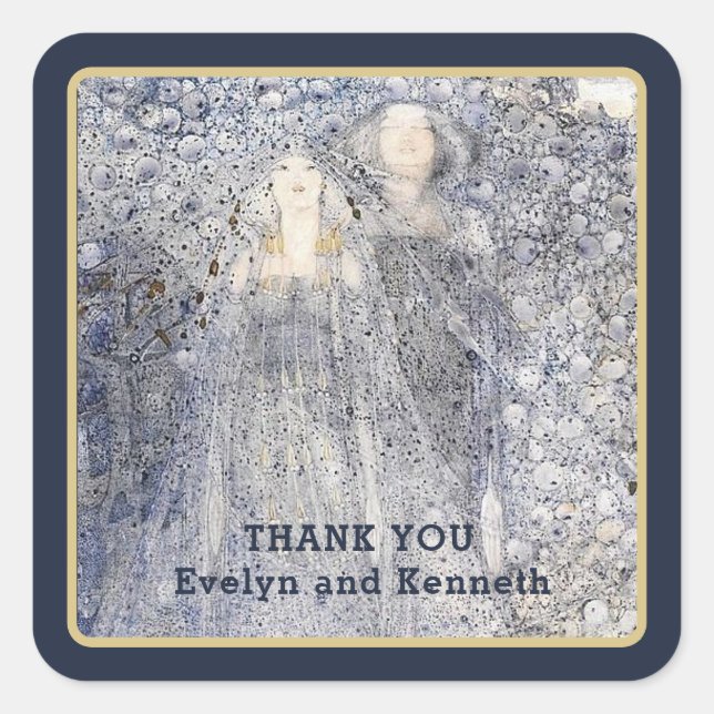 Ethereal Navy Vintage Art Nouveau Wedding  Square Sticker (Front)