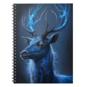 Ethereal Neon Stag Mystic Blue Fantasy Deer Note Notebook