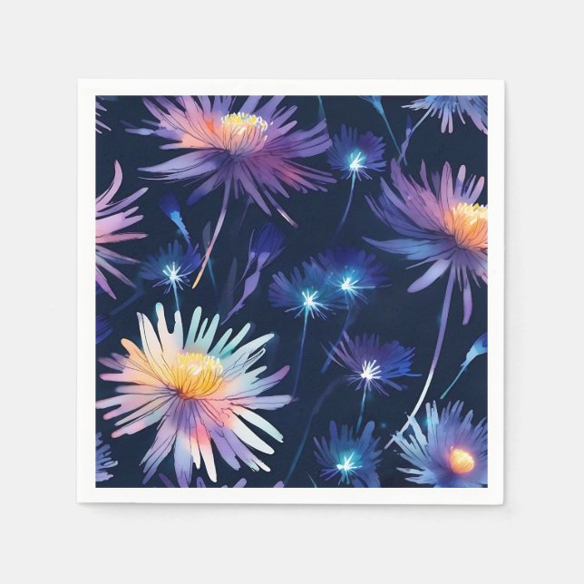 Ethereal Night Bloom Bioluminescent Aster Napkin (Front)