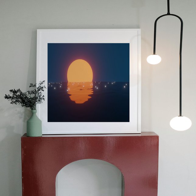 Ethereal Ocean Sunset with Glowing Sun Art Poster (Creator Uploaded)