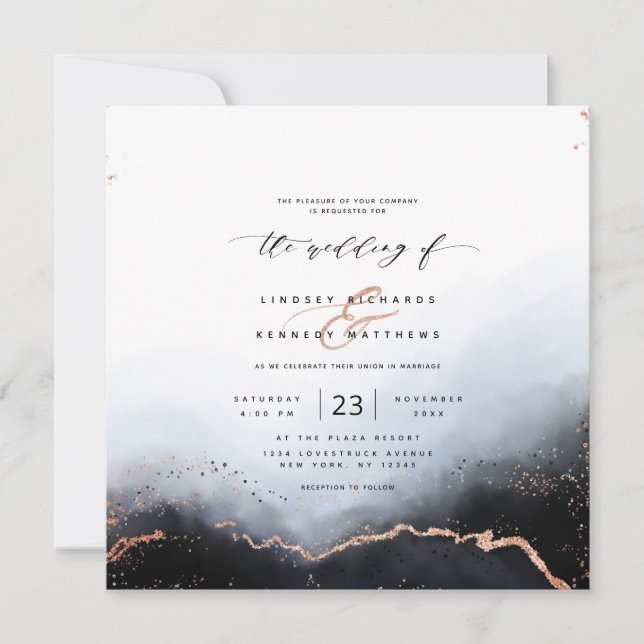 Ethereal Ombre Dusty Blue Luxury Square Wedding Invitation (Front)