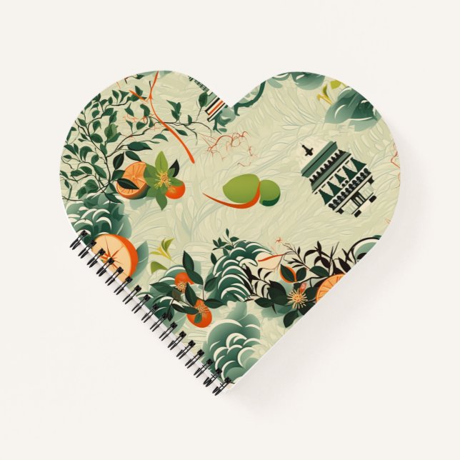 Ethereal orange pattern with Zen temples Notebook (Front)