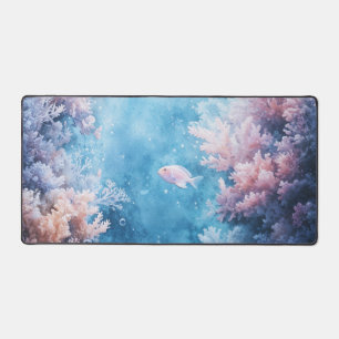 Ethereal Pastel Coral Reef Pink Fish Light Ray Desk Mat