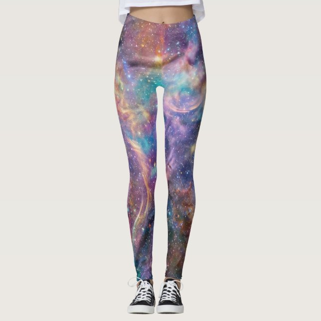 Ethereal Pastel Nebula Galaxy Leggings (Front)