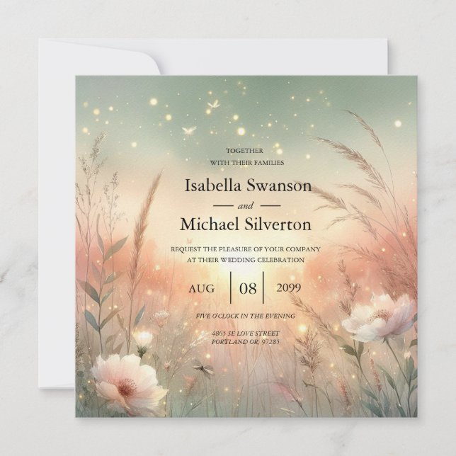 Ethereal Pastel Wildflower Field Wedding Invitation (Front)