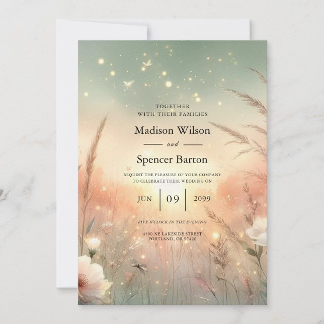 Ethereal Pastel Wildflower Field Wedding Invitation (Front)