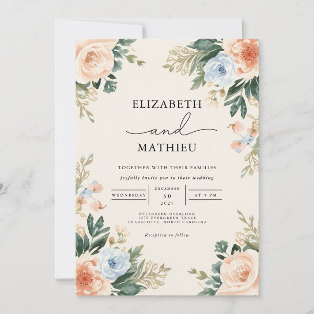 Ethereal Peach Blossom Frame Wedding Invitation (Front)