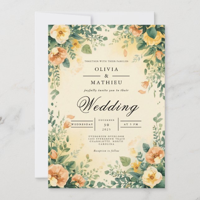 Ethereal Peach Floral Arch Wedding Invitation (Front)