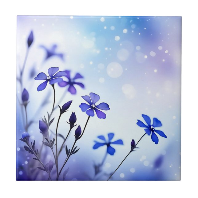 Ethereal Periwinkle Floral Watercolor Tile (Front)