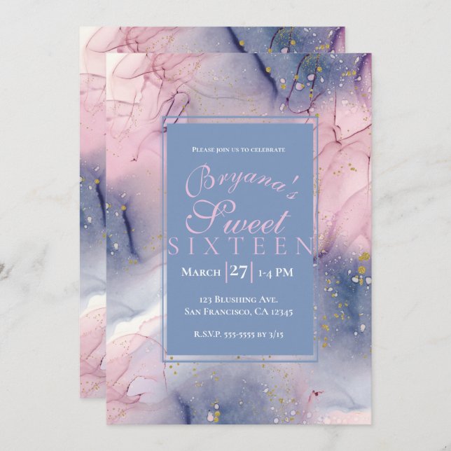 Ethereal Periwinkle Pink Gold Ink Fantasy Sweet 16 Invitation (Front/Back)