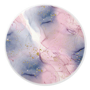 Ethereal Periwinkle Pink & Gold Inky Fantasy Glam Ceramic Knob