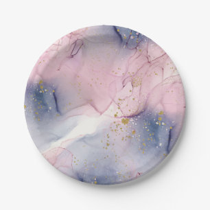 Ethereal Periwinkle Pink & Gold Inky Fantasy Party Paper Plate