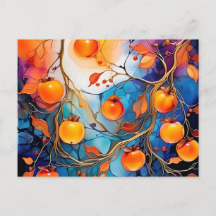 Ethereal Persimmon Fruit Alcohol Ink  Postcard