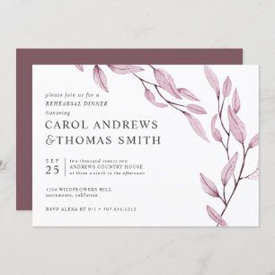 Ethereal Pink  Chic Botanical Rehearsal Dinner Invitation