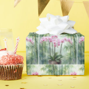 Ethereal Pink Orchids and Bamboo Wrapping Paper