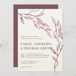 Ethereal Pink   Vertical  Botanical Leaves wedding Invitation