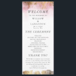 Ethereal Pink Watercolor and Gold Wedding Ceremony Programme<br><div class="desc">Elegant and ethereal wedding program featuring blush pink watercolor painting with faux gold glitter. The program lists the ceremony program,  thank you message,  and the wedding party members.</div>