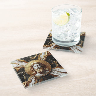 Ethereal Presence Face of Jesus Carved in Marble Glass Coaster