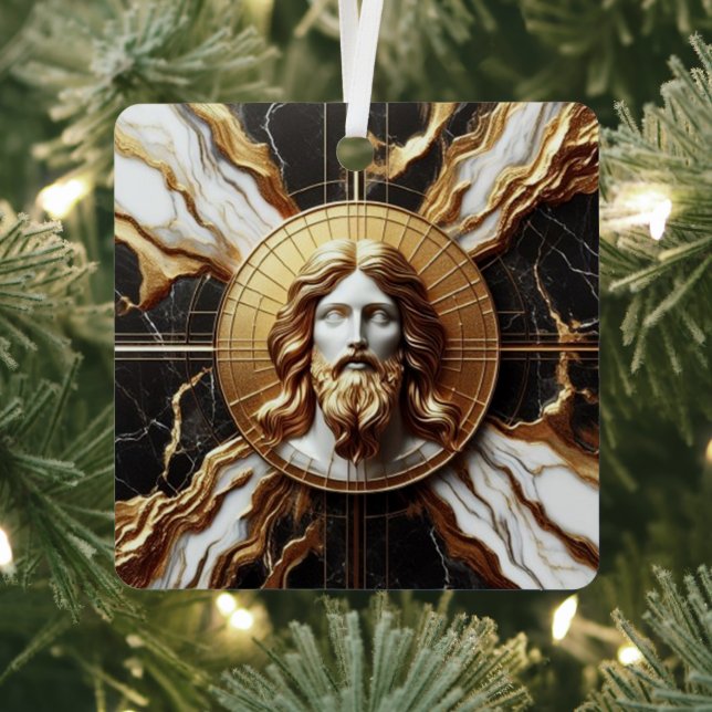 Ethereal Presence Face of Jesus Carved in Marble Metal Tree Decoration (Insitu)